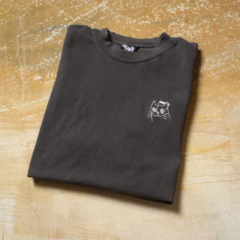 Music Cat Embroidered T - Vintage Black - FA25