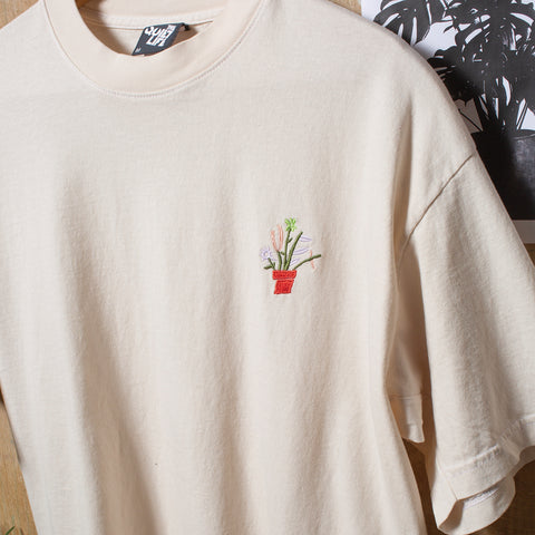 Plants Embroidered T - Cream