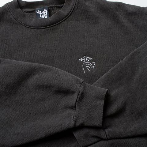 Shhh Embroidered Crew Neck - Made in USA - Vintage Black